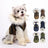 Hooded padded dog jacket with faux fur collar in Green, front view