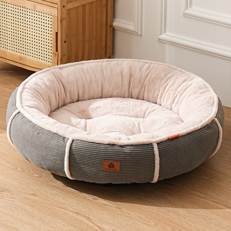 Round plush and corduroy pet bed for dogs and cats, photo 20 of 20