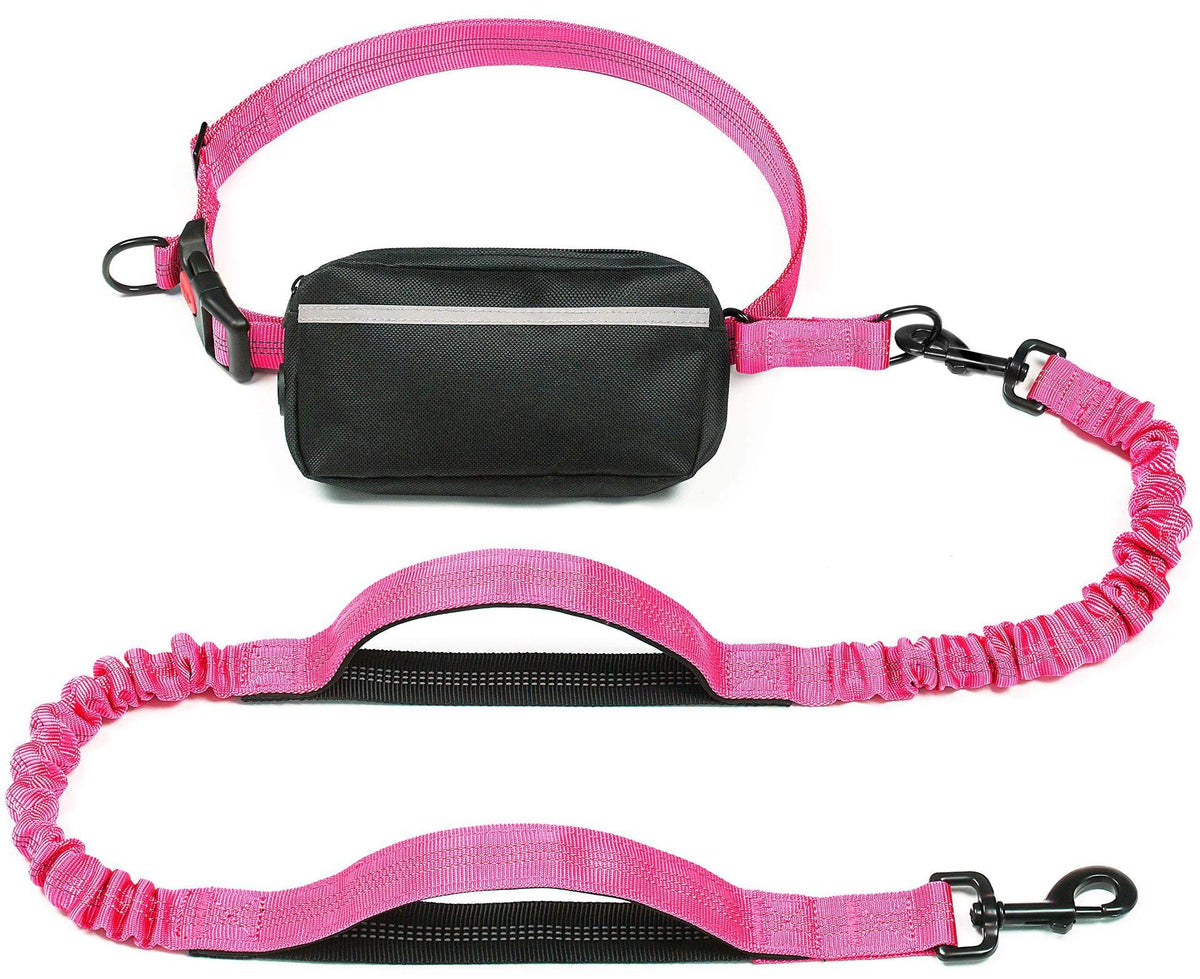 Elastic bungee dog lead clipped to a waist bag for jogging