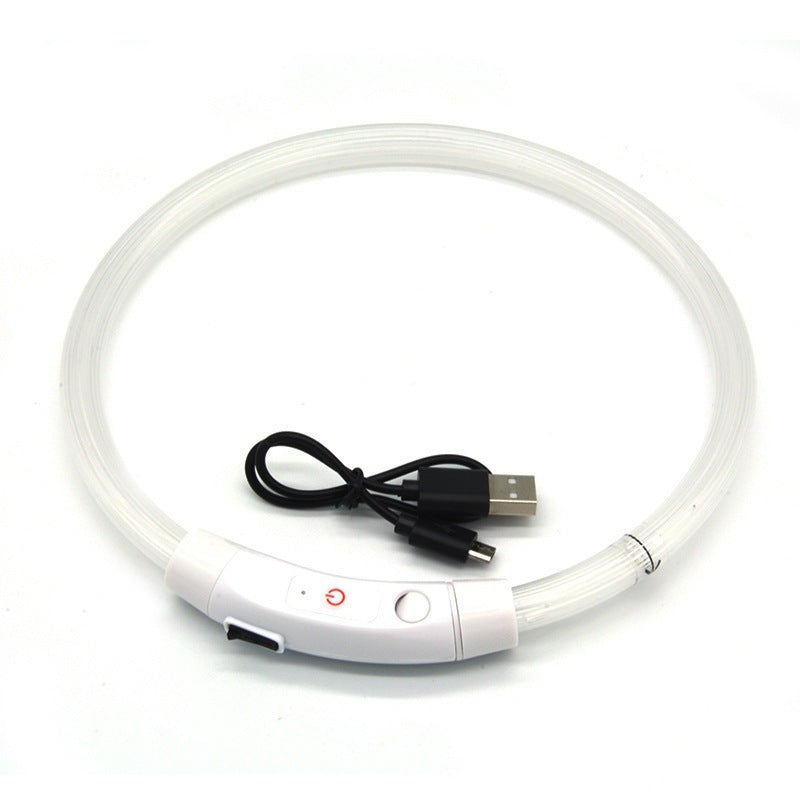 USB rechargeable LED silicone dog collar in Orange Bead Light, showing size and shape
