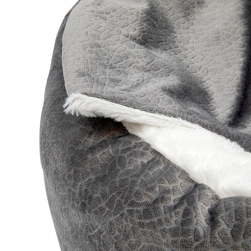 Shell shaped plush cat bed with soft washable cover, view 2 of 15