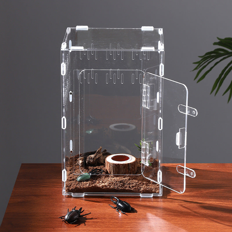 Clear acrylic reptile habitat box, alternative angle view