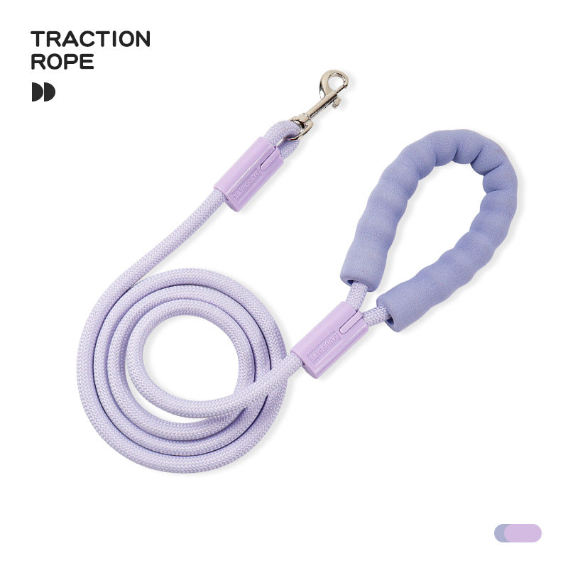 Round nylon rope dog lead in sky blue with metal clip