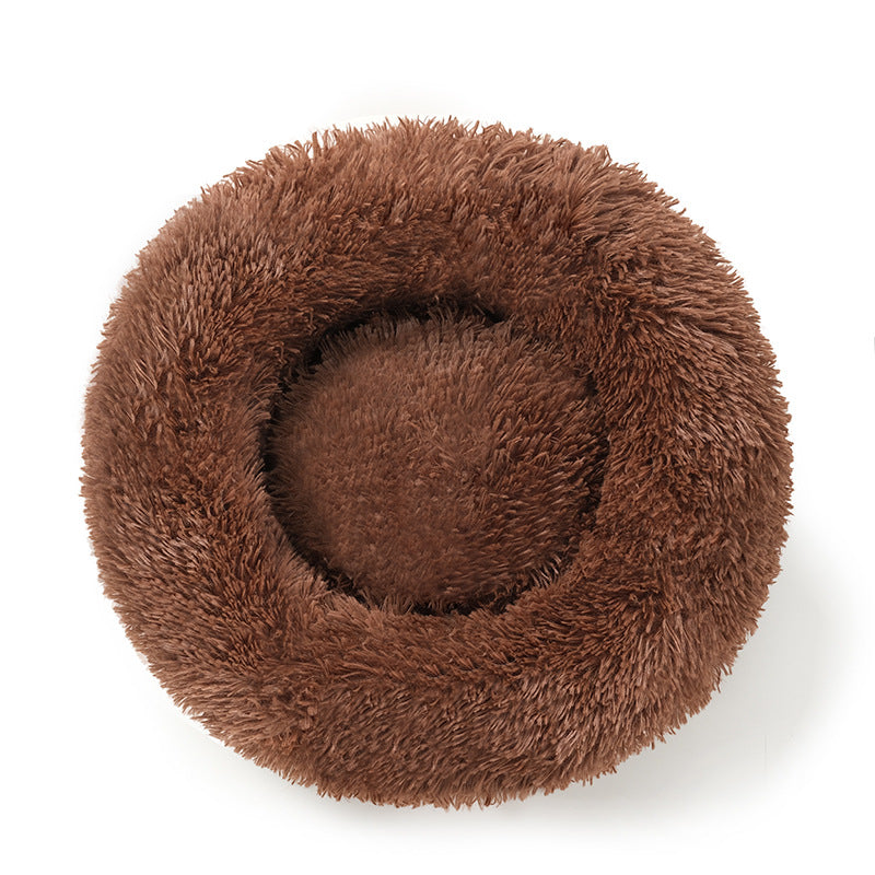 Light grey plush round donut pet bed for cats and dogs, photo 27
