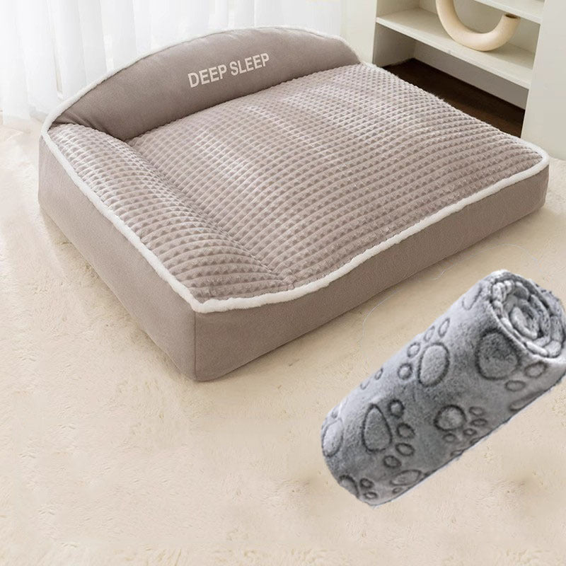 Plush Bolster Sofa Bed for Dogs and Cats, Washable Thermal Nest