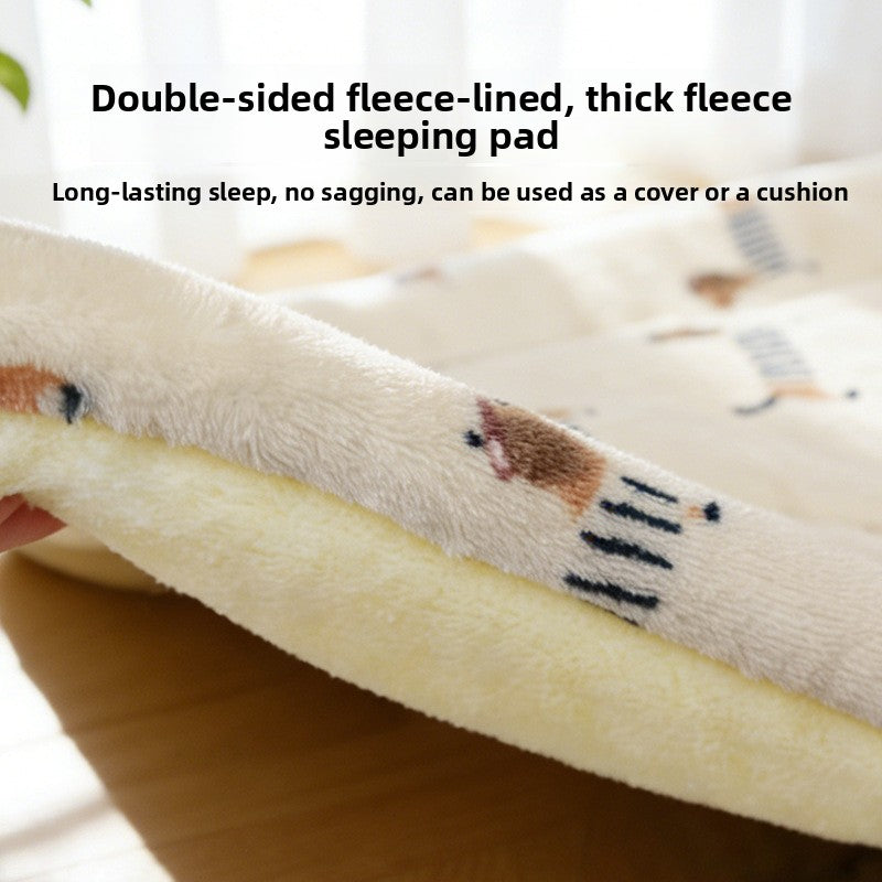Thick plush pet sleeping mat with brown bear print, view 4