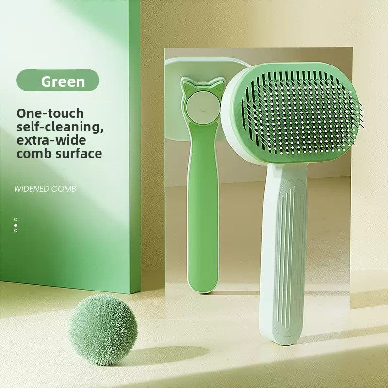 Oval Self-Cleaning Slicker Brush with One-Press Fur Release