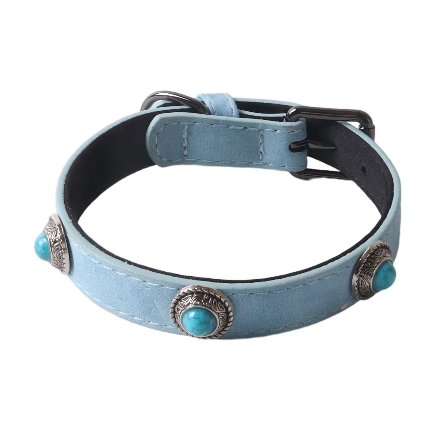 Adjustable PU leather cat collar with cat eye stone, product image 9