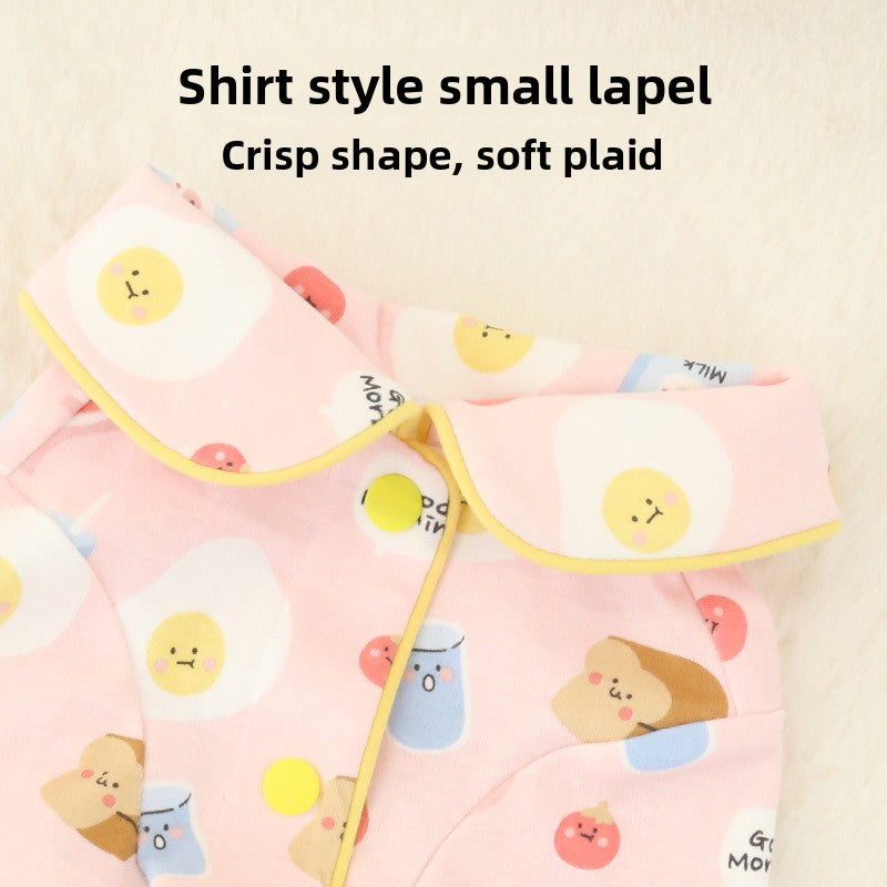 Soft cotton two-leg dog coat for matching outfits in Pink, side view