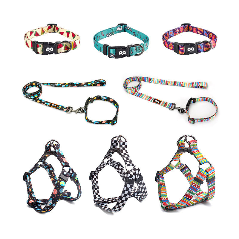 Fun printed dog collars, leads and harness sets