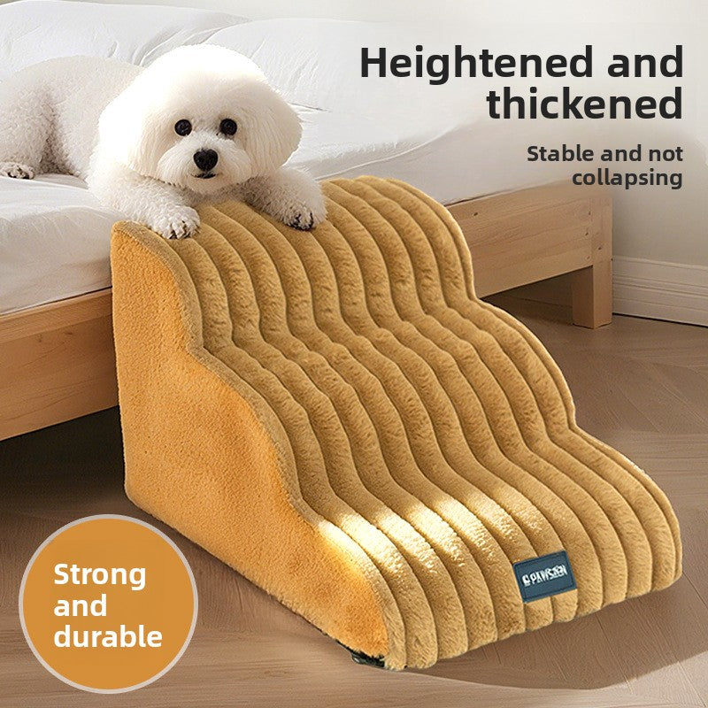 Removable washable sponge pet stairs in white fabric