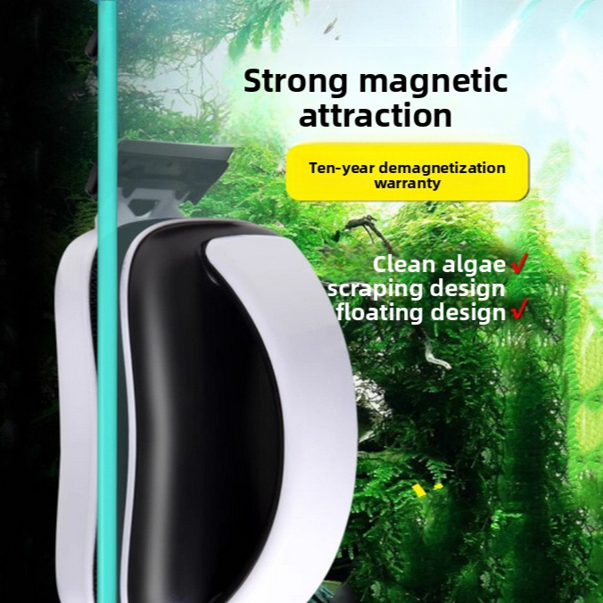 Magnetic aquarium glass cleaner with algae scraper for fish tanks, view 1