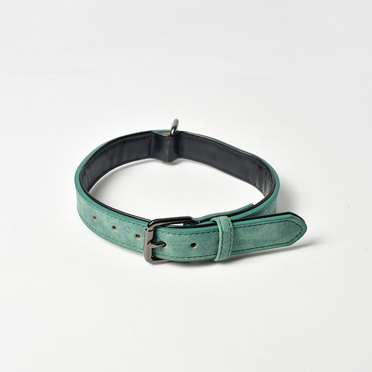Matte finish dog collar in navy blue with metal buckle