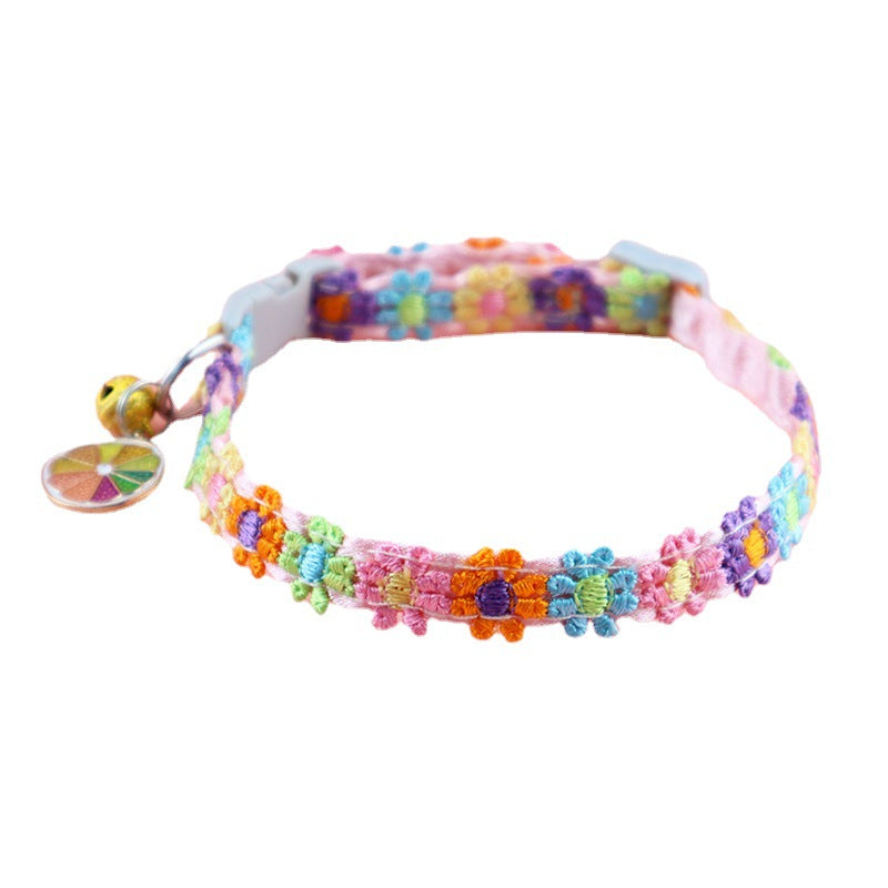 Multicolour lace flower collar with bell for cats and small dogs