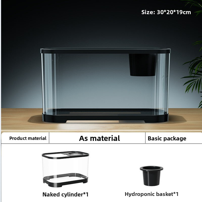 Small desktop plastic fish tank with clear cover and air pump, view 14
