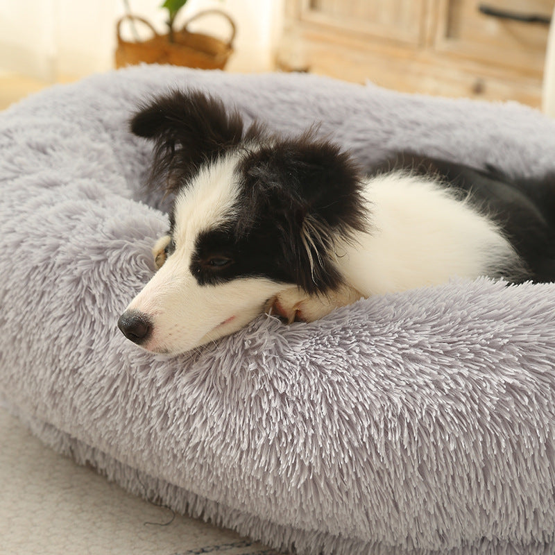 Raised edge cotton dog bed with curved sides and soft cushion, photo 24