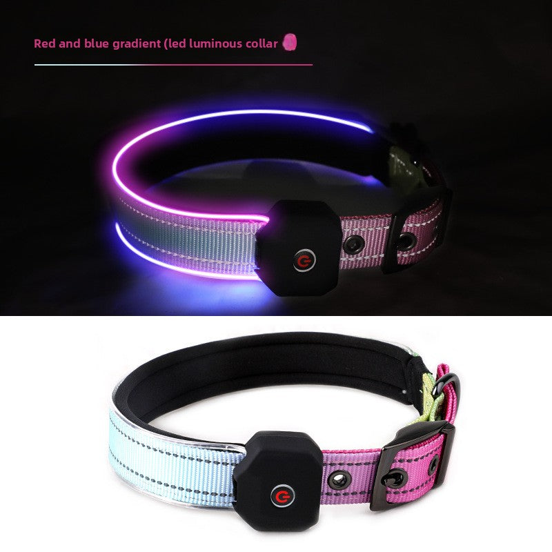 Rechargeable LED dog collar with reflective strip glowing, product image 8