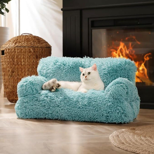 Sky blue removable velvet dog bed in medium size