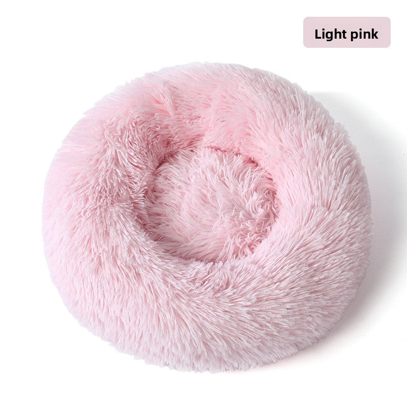 Plush round padded dog and cat bed in Light Pink