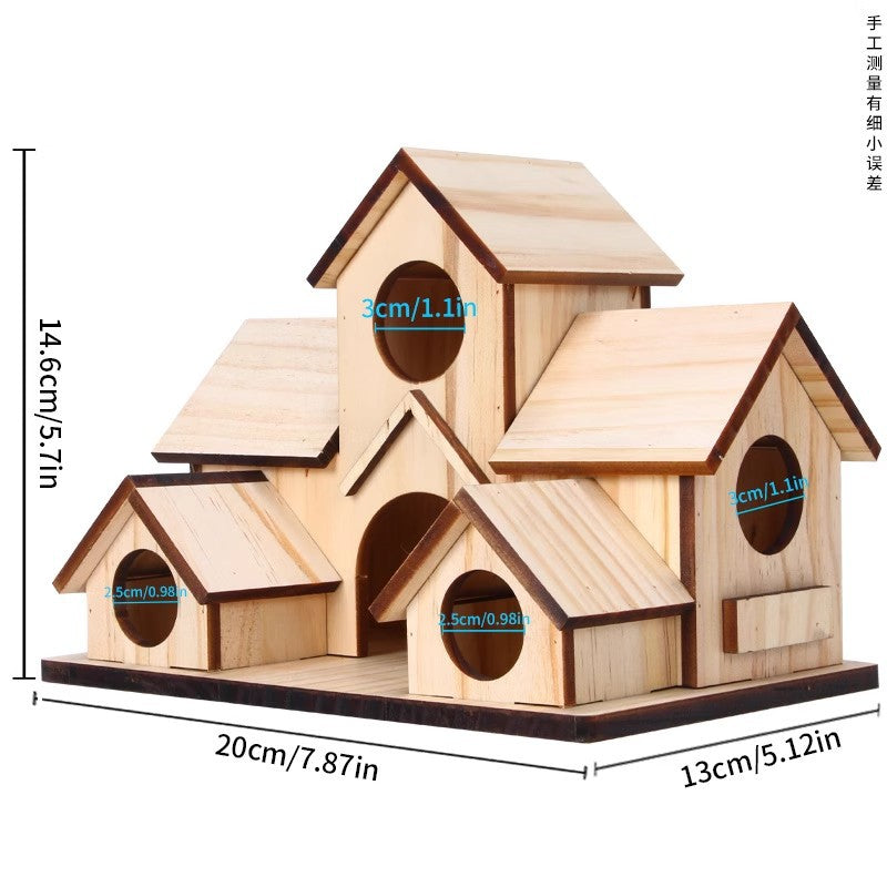 Natural wooden five hole bird nest box house, view 8