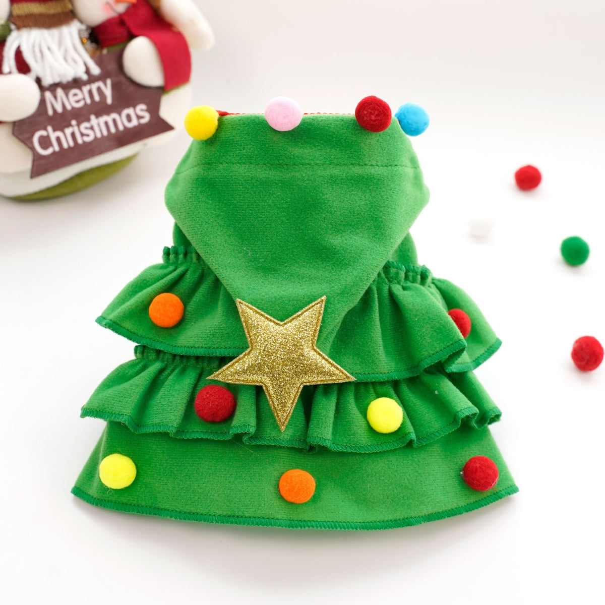 Plush Christmas tree pet capes in green and red