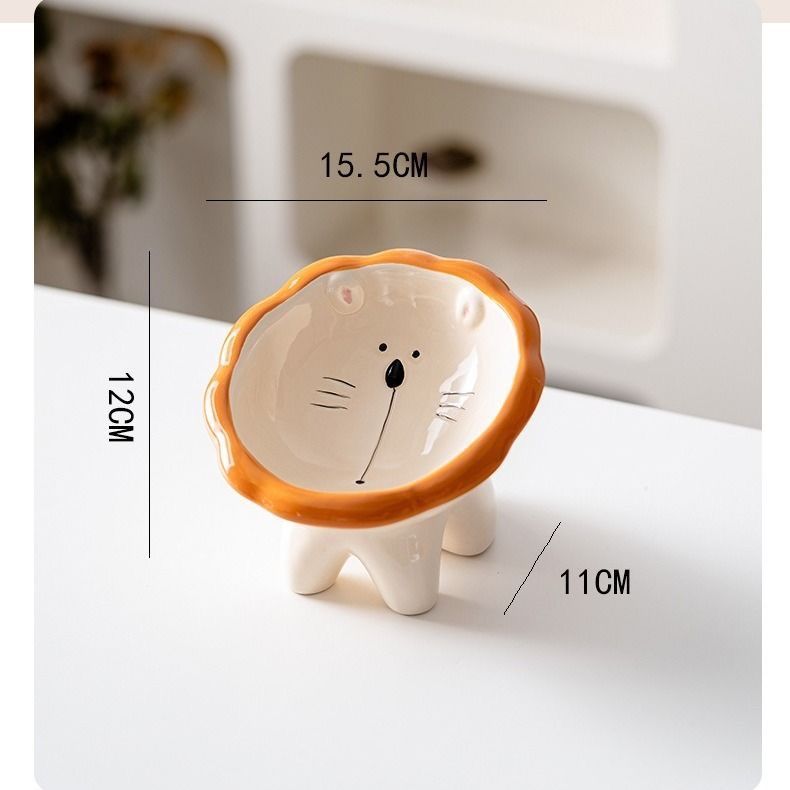 Cute Ceramic Anti-Spill Cat and Dog Food Bowl with Slanted Mouth and Non-Slip TPE Base