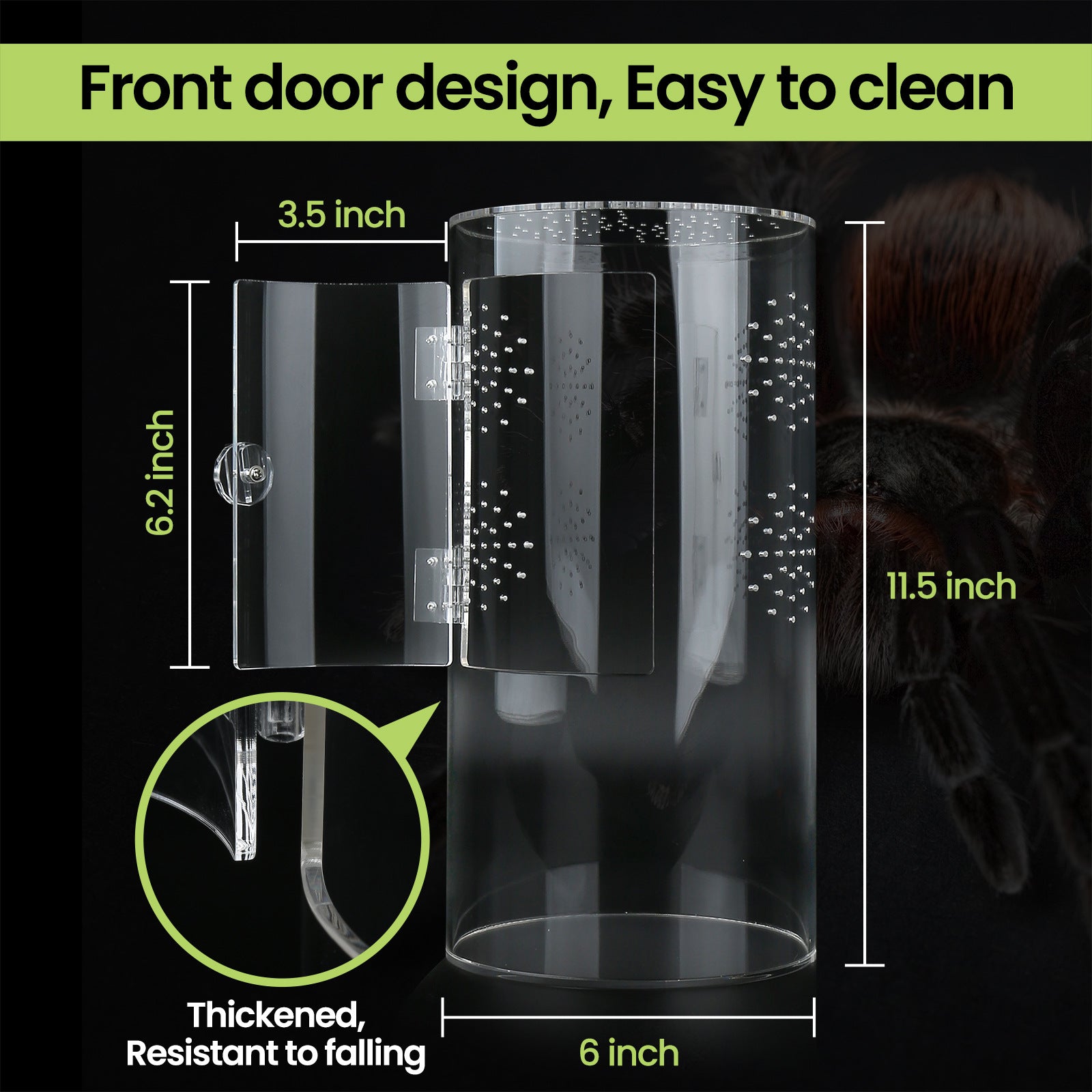 Clear acrylic cylinder enclosure with front door for small reptiles, view 4