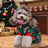 Coral fleece four-leg dog jumpsuit with holiday print in Blue Snowman, front view