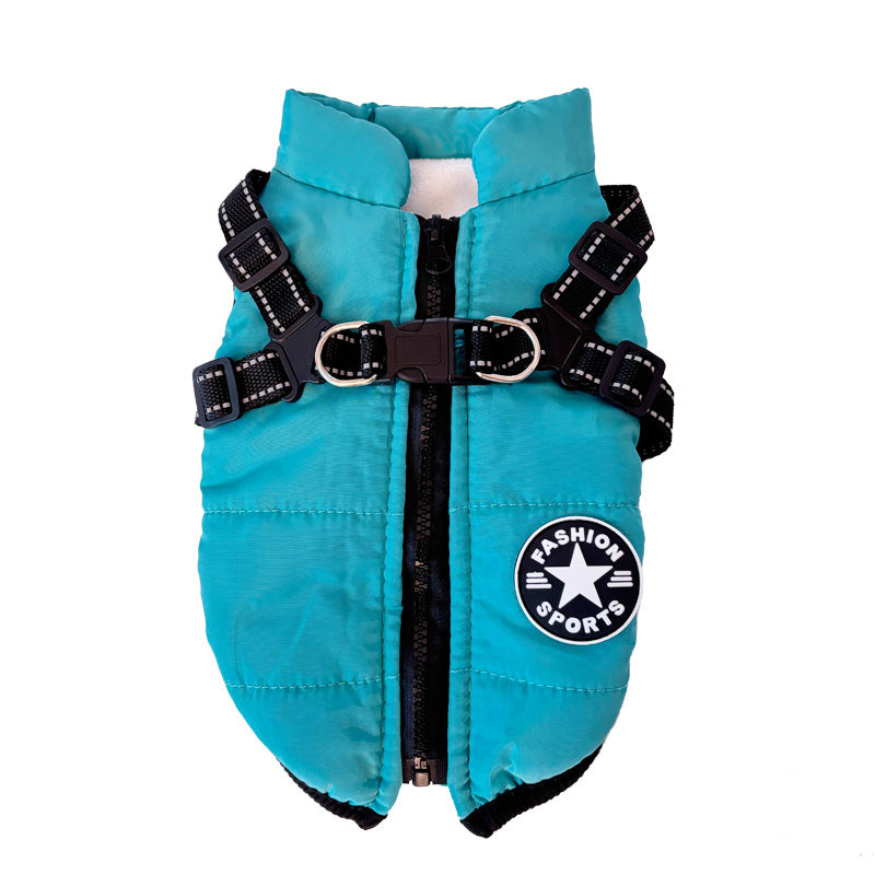Waterproof padded dog winter coat with cotton insulation in Purple, front view