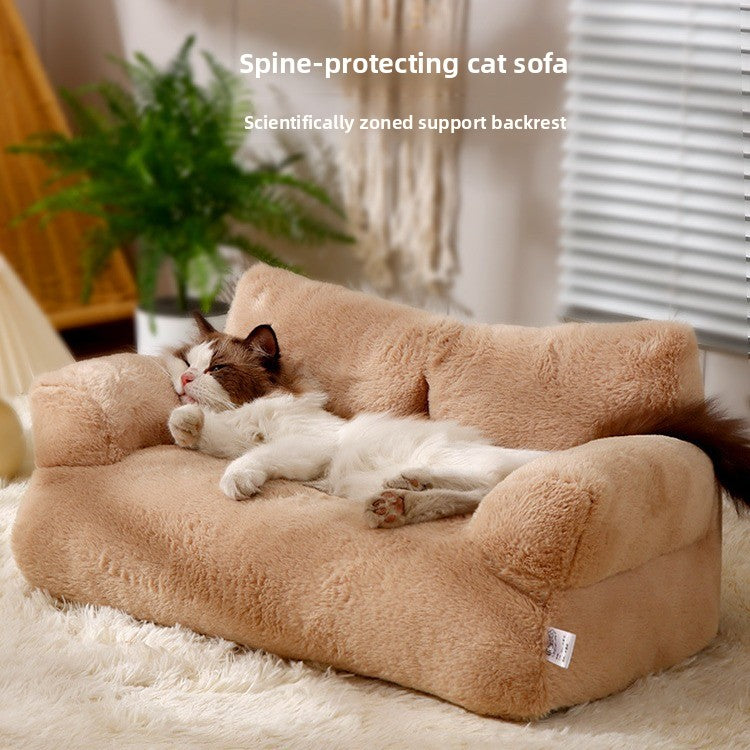 Semi-enclosed pet sofa bed with pillow for cats