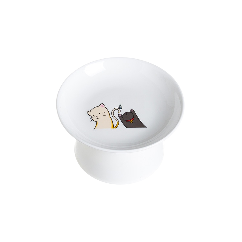 Raised Ceramic Cat Bowl, Elevated Feeding Dish