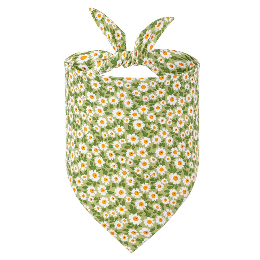 Floral cotton triangle dog bandanas shown in five pretty colours
