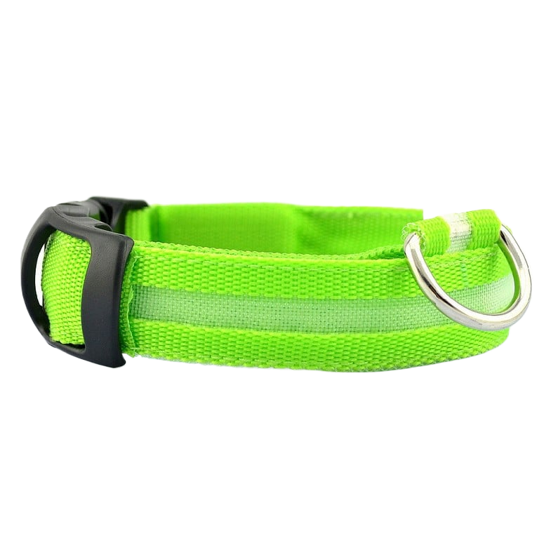 LED mesh dog collar with light modes in Green, side view