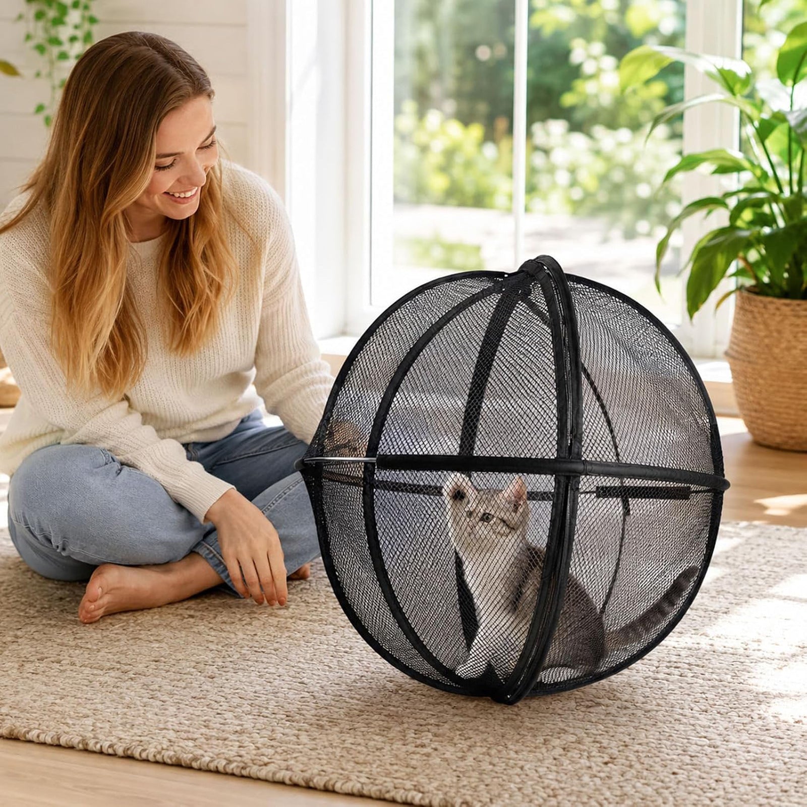 Black pop-up pet ball tent cage with mesh sides, photo 4