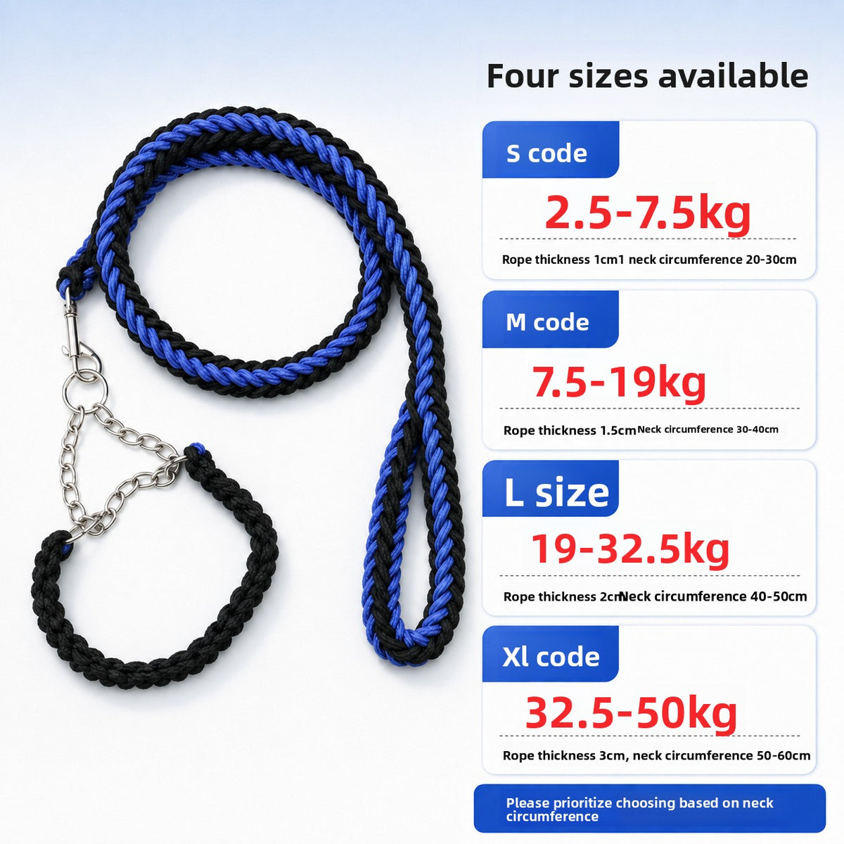 Braided nylon rope dog lead, 4 sizes available