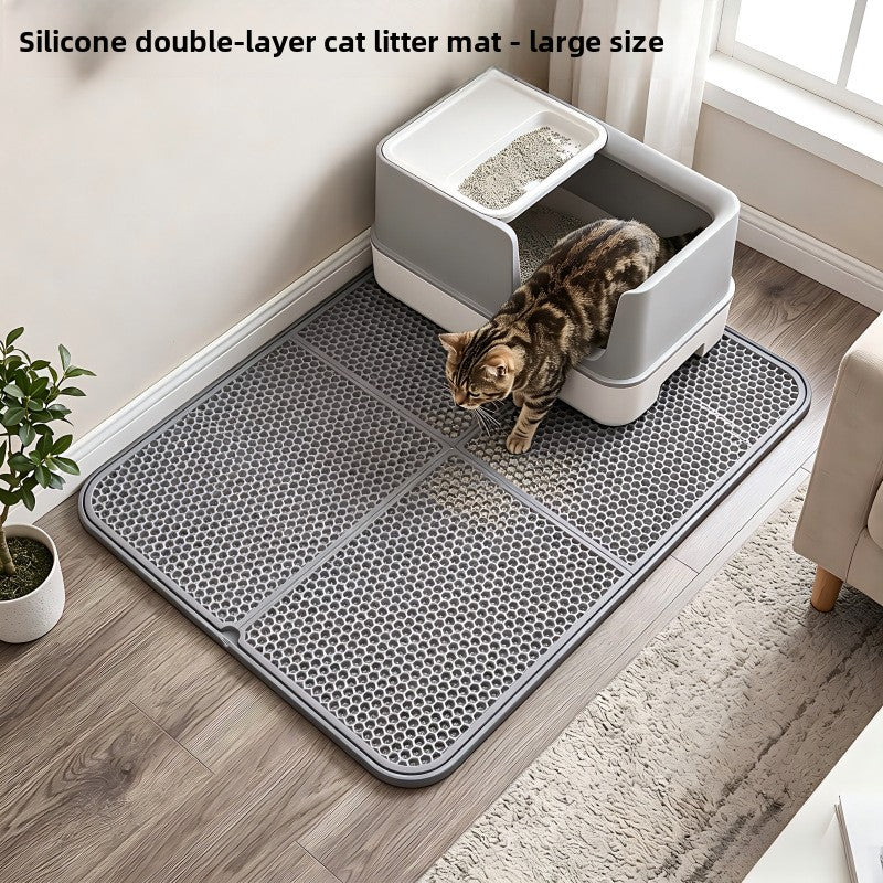 Foldable Non-Slip Silicone Cat Litter Mat, Easy to Clean
