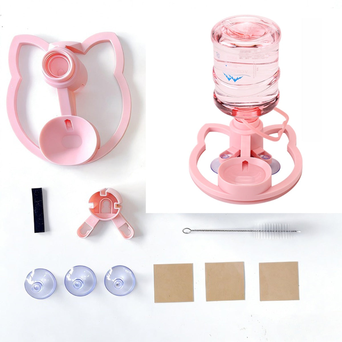 Gravity pet water dispenser bowl with anti-tip base in Floor Standing, Pink