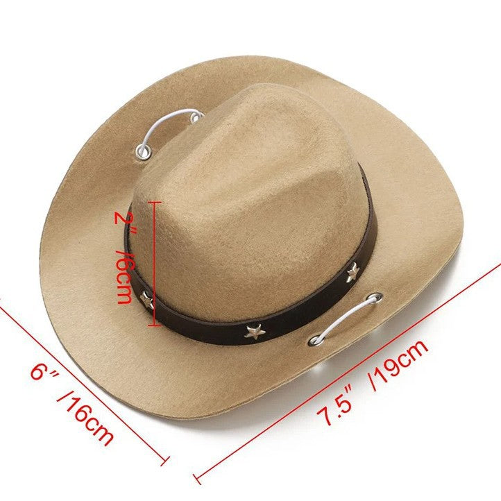 Western felt cowboy hat for small dogs and cats, in a home setting