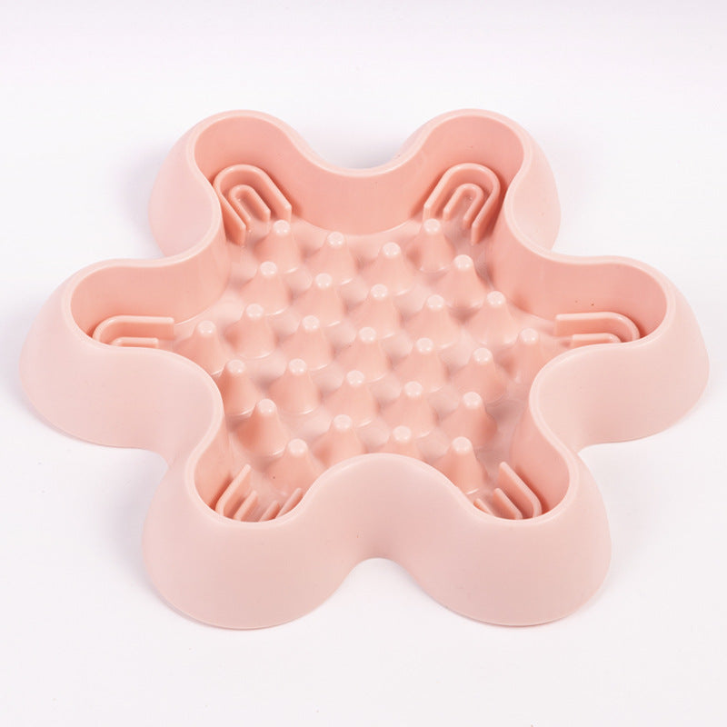 Pet Slow Feeder Bowl with Non-Slip Base in Square or Hexagonal Plum Blossom Shapes