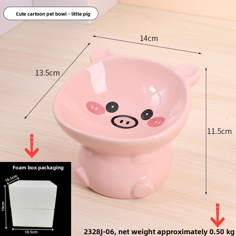 Ceramic Elevated Pet Bowl with Anti-Spill Slanted Opening and Double Ears in Cute Designs