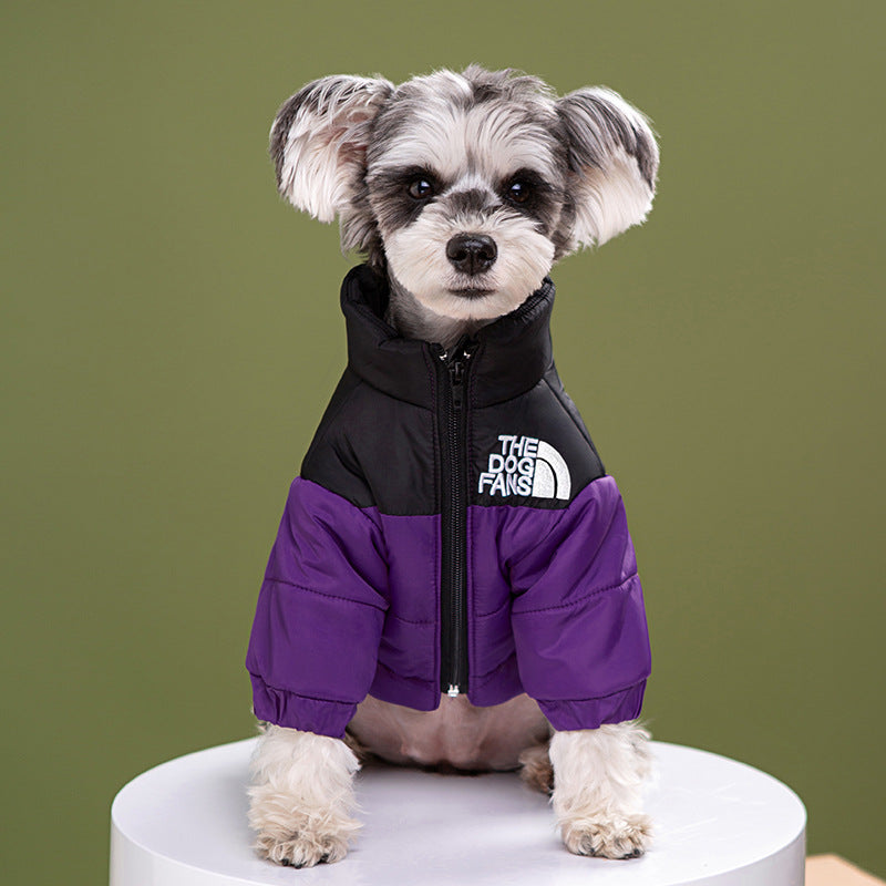 Windproof water-resistant padded jacket for large dogs in Yellow, front view