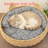 Brown rattan woven pet bed with blue cushion for cats, view 22