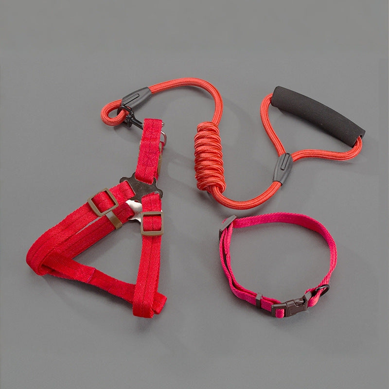 Three piece dog harness, collar and lead set in blue