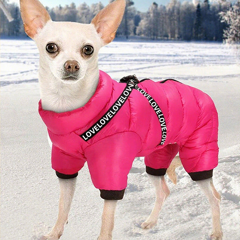 Fleece lined four-leg padded dog coat in Grey, in a home setting