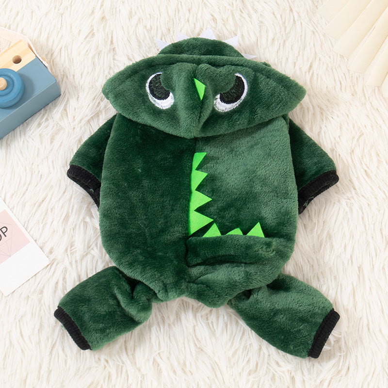 Flannel dinosaur costume for cats and small dogs, in Green Dinosaur, image 4