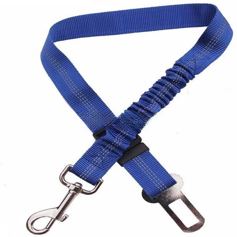 Elastic dog car seat belt lead with reflective strip in red