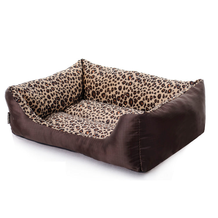 Leopard print pet bed with detachable washable cover, sizes from Medium
