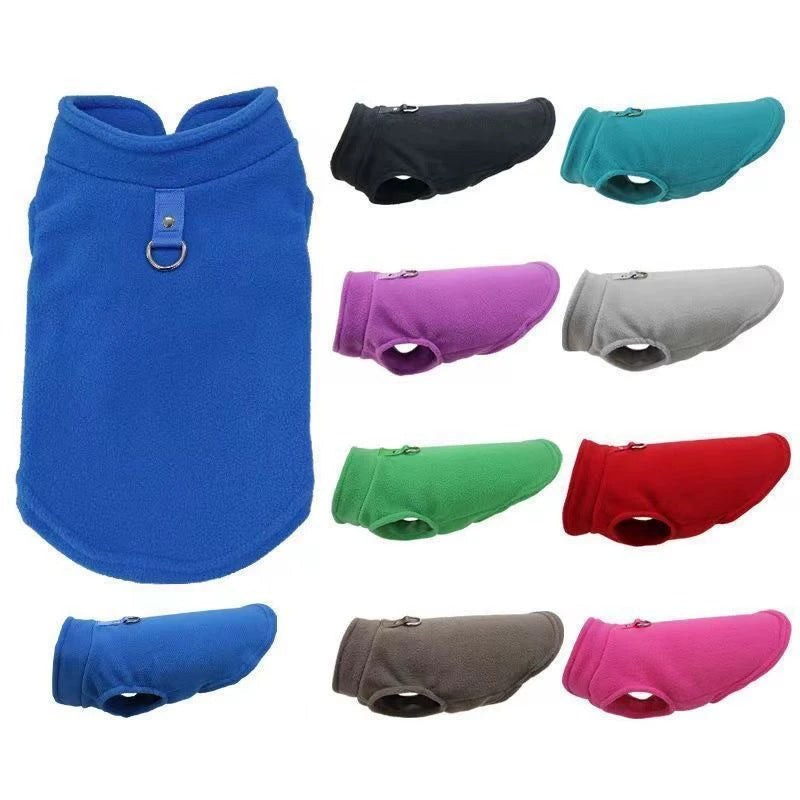 Warm fleece dog vest in 9 colour options