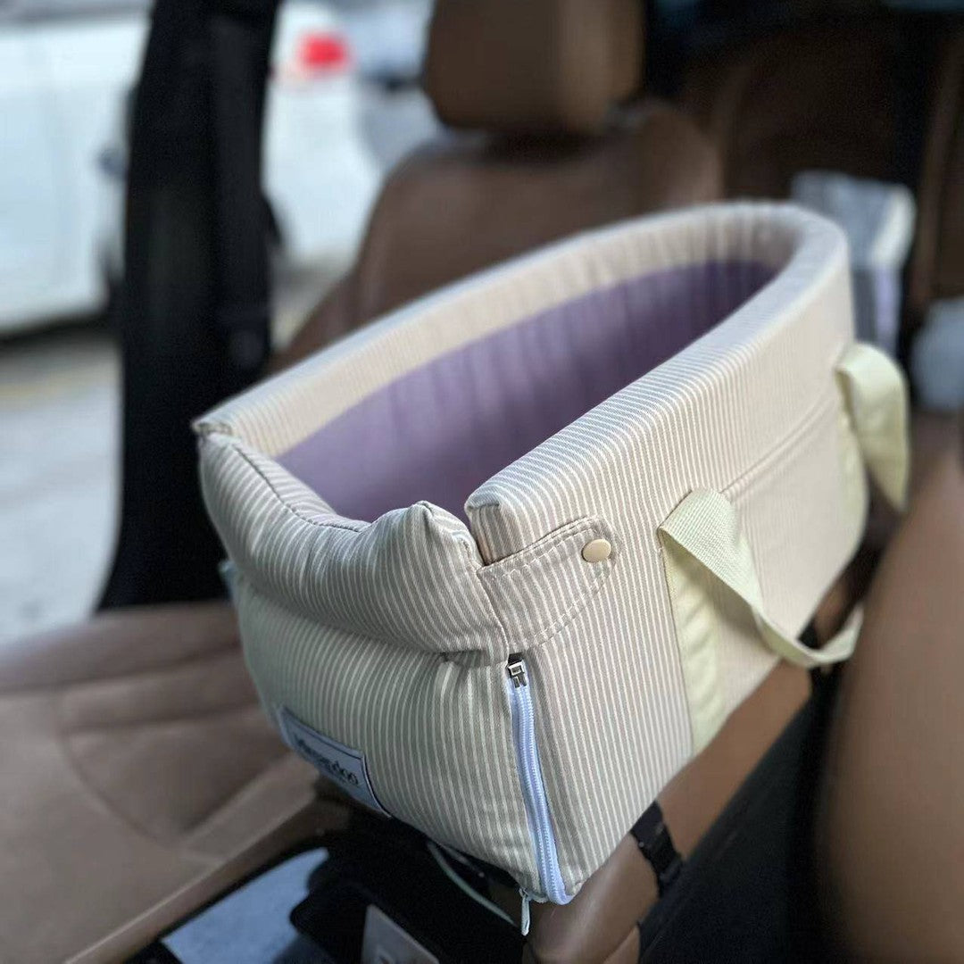 Car console pet seat for small dogs and cats, alternative angle view