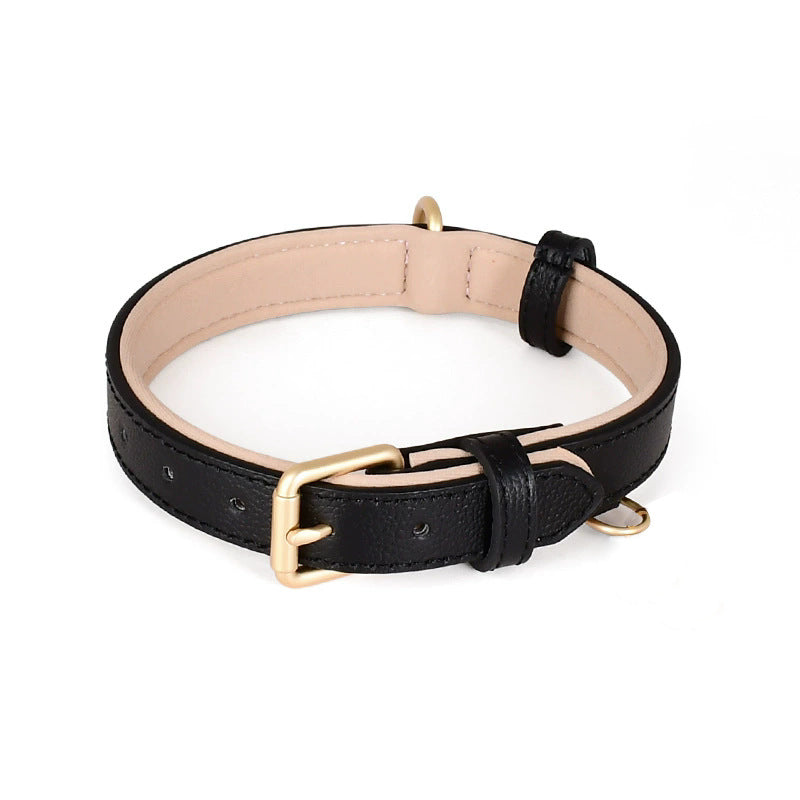 Brown leather look dog collar and lead set with metal buckle